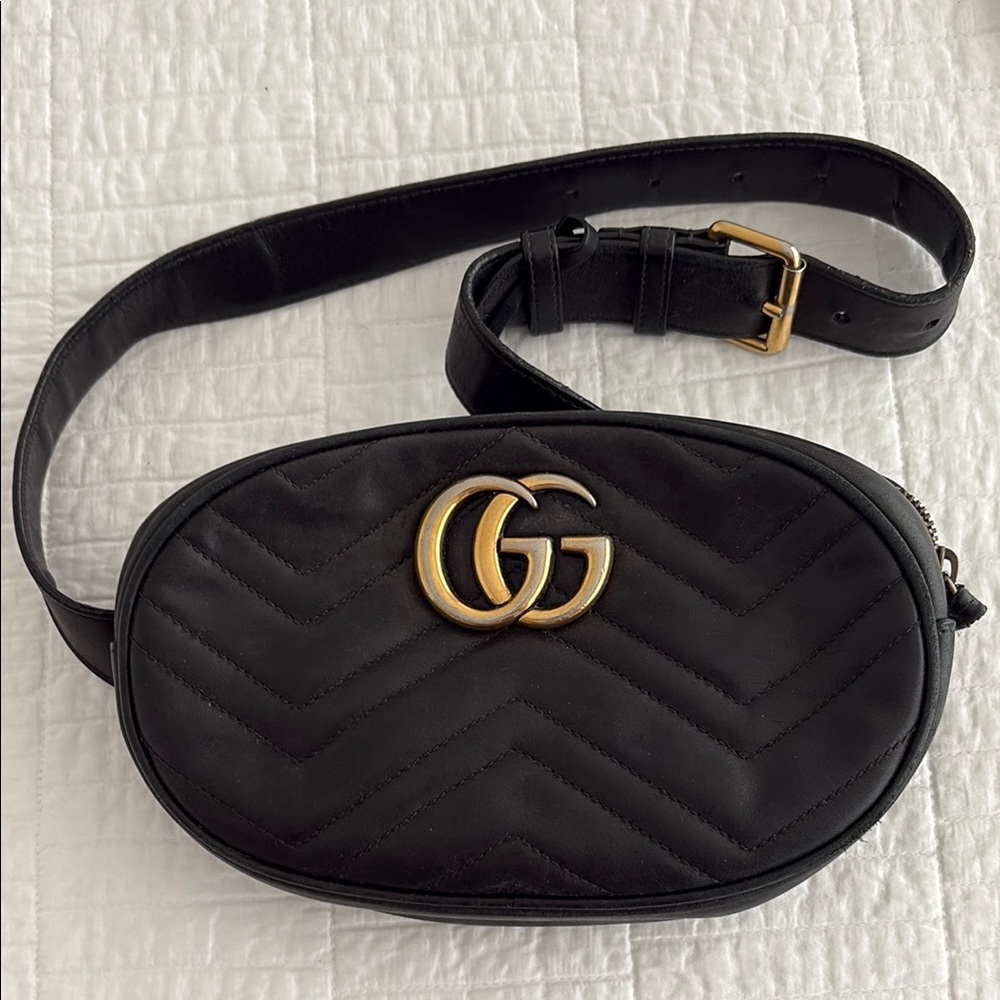 Gucci Black Large Size Belt/Crossbody Quilted Bag with Belt Size 85cm